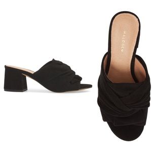 halogen | farrah suede knotted block heel mules black 7.5